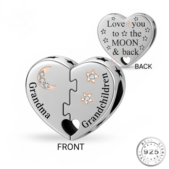 Grandma & Grandchildren / Granddaughter Charm 925 Sterling Silver - Love You To The Moon fits Pandora