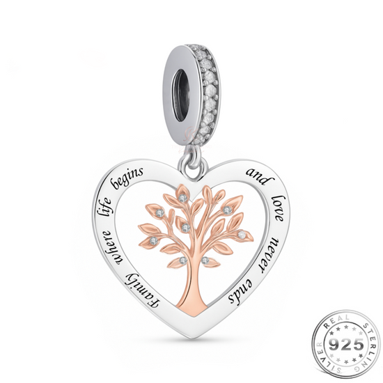 Family Tree Charm 925 Sterling Silver & Rose Gold fits pandora