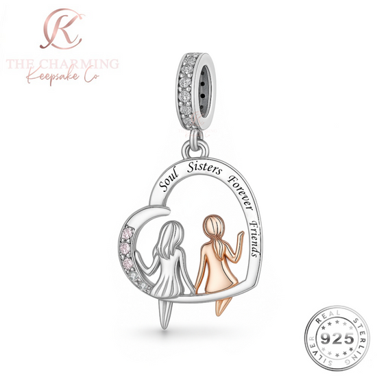 Soul Sisters Forever Friends Charm 925 Sterling Silver & Rose Gold Fits Pandora  BEST FRIENDS GIFT