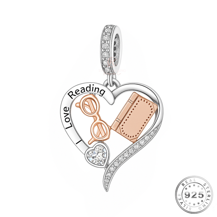 I Love Reading Charm 925 Sterling Silver & Rose Gold Book fits Pandora