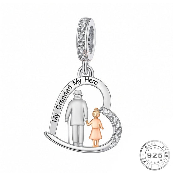 My Grandad My Hero Heart Dangle Charm 925 Sterling Silver fits Pandora