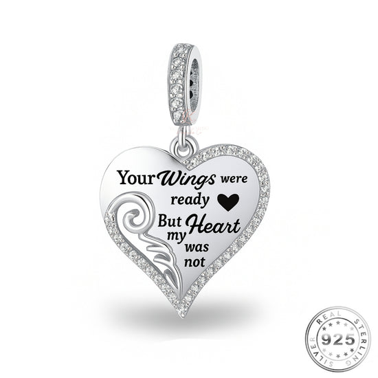 Angel Wing Heart Charm 925 Sterling Silver  - Your wings were ready  fits Pandora