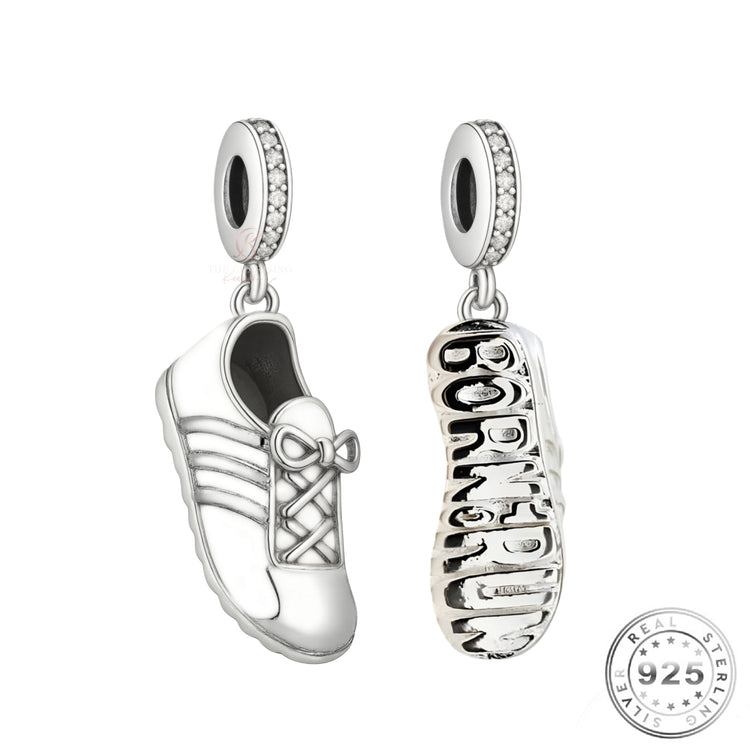 Running Trainer Charm 925 Sterling Silver - Born to Run fits Pandora - Runner Marathon