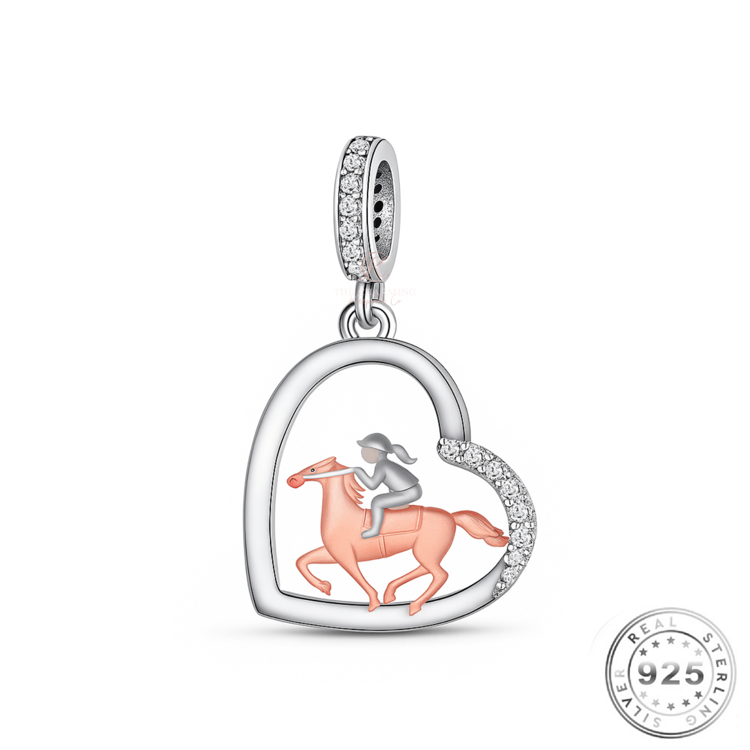 Horse Riding Charm 925 Sterling Silver and Rose Gold fits Pandora