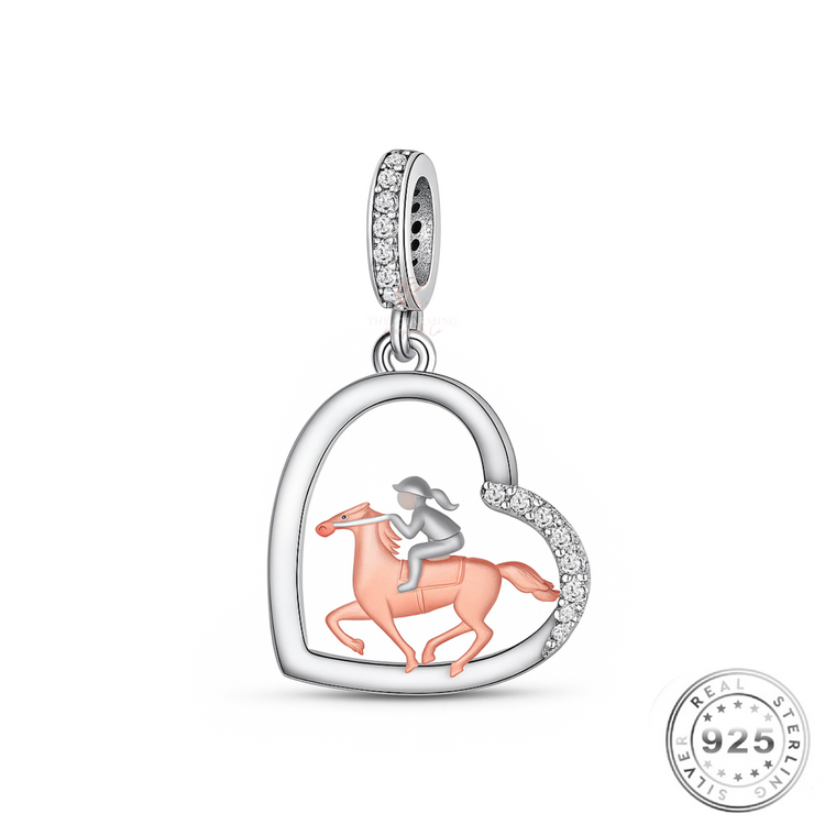 Horse Riding Charm 925 Sterling Silver and Rose Gold fits Pandora