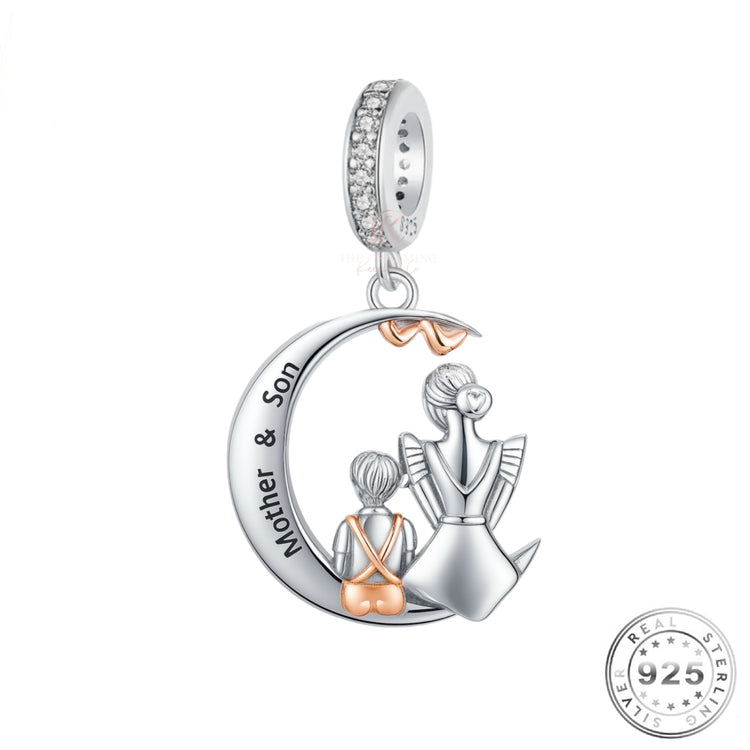 Pandora Fitting Mother & Son Moon Charm 925 Sterling Silver and Rose Gold Memorial or Mummy Mum Gift 