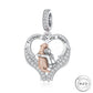 Dog Angel Wings Forever In My Heart Charm 925 Sterling Silver & Rose Gold memorial fits Pandora