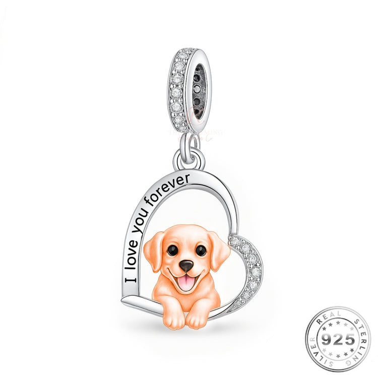 Labrador Dog I Love You Forever Charm 925 Sterling Silver & Rose Gold fits pandora