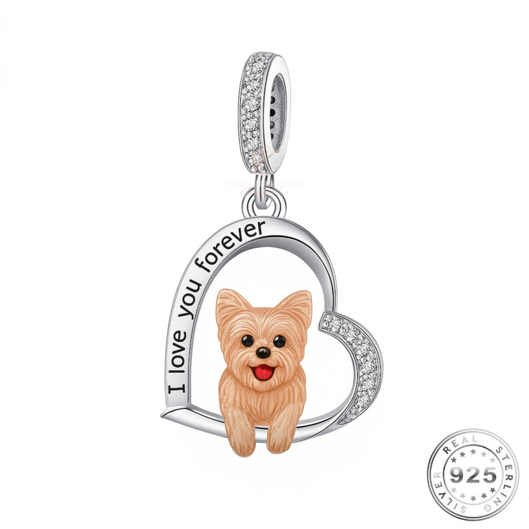 Terrier Dog I Love You Forever Charm 925 Sterling Silver & Rose Gold fits Pandora