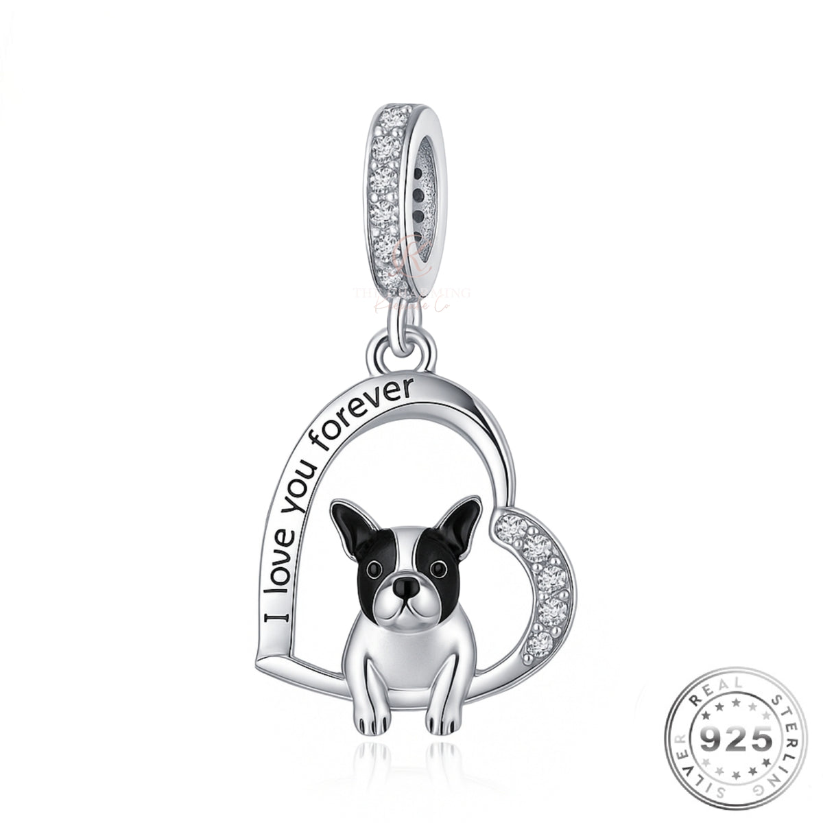 French Bulldog Charm - I Love My Pet Frenchie Dog Bead - Sterling Silver Fits Pandora Bracelets