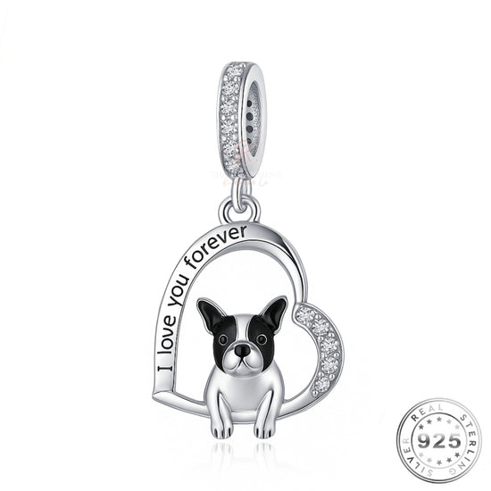 French Bulldog Dog Charm I Love You Forever 925 Sterling Silver fits Pandora