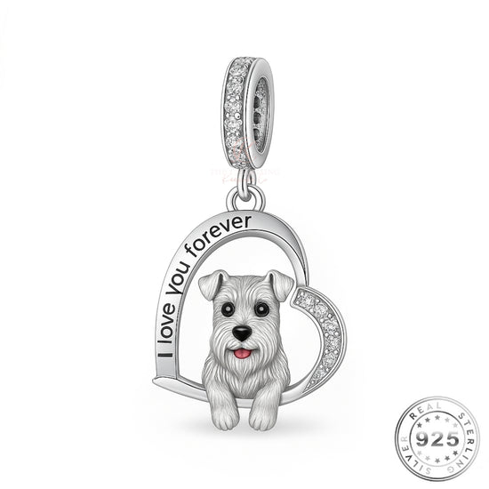 Schnauzer Dog I Love You Forever Charm 925 Sterling Silver - fits pandora