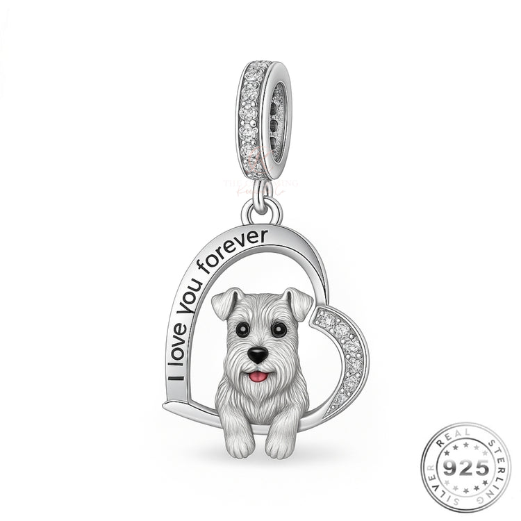 Schnauzer Dog I Love You Forever Charm 925 Sterling Silver - fits pandora