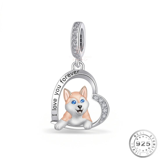 Beagle Dog I Love You Forever Charm 925 Sterling Silver & Rose Gold fits Pandora