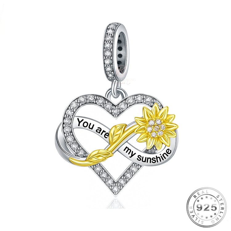 You are my Sunshine Sunflower Charm 925 Sterling Silver fits Pandora