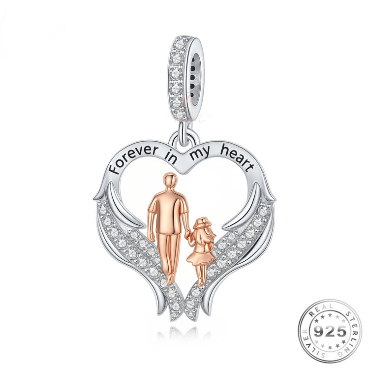 Dad (or Grandad) Angel Wings Forever In My Heart Charm 925 Sterling Silver fits Pandora