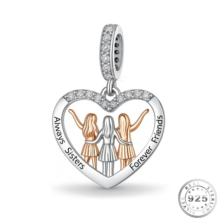 Three Sisters Charm 925 Sterling Silver & Rose Gold fits Pandora