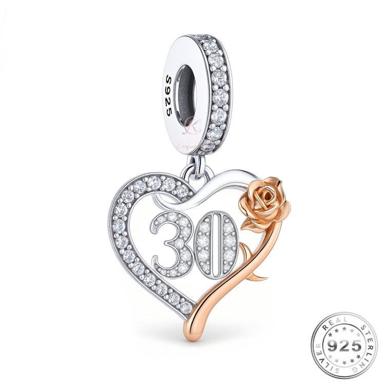 30th Birthday Charm 925 Sterling Silver & Rose Gold fits Pandora