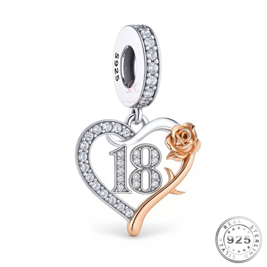 18th Birthday Charm 925 Sterling Silver & Rose Gold fits Pandora