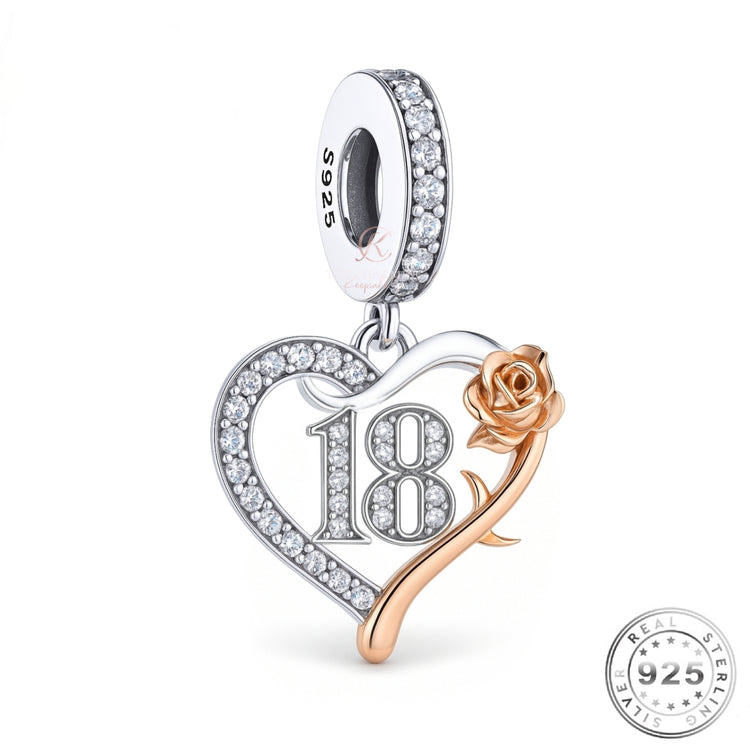 18th Birthday Charm 925 Sterling Silver & Rose Gold fits Pandora