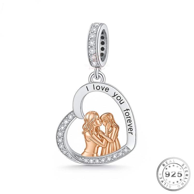 Mum & Daughter Charm 925 Sterling Silver - I Love You Forever fits Pandora