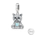 Yorkshire Terrier Dog Charm 925 Sterling Silver & Opal Heart fits pandora