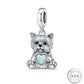 Yorkshire Terrier Dog Charm 925 Sterling Silver & Opal Heart fits pandora