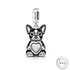 French Bulldog Dog Charm 925 Sterling Silver & Opal Heart fits Pandora