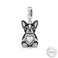 French Bulldog Dog Charm 925 Sterling Silver & Opal Heart fits Pandora