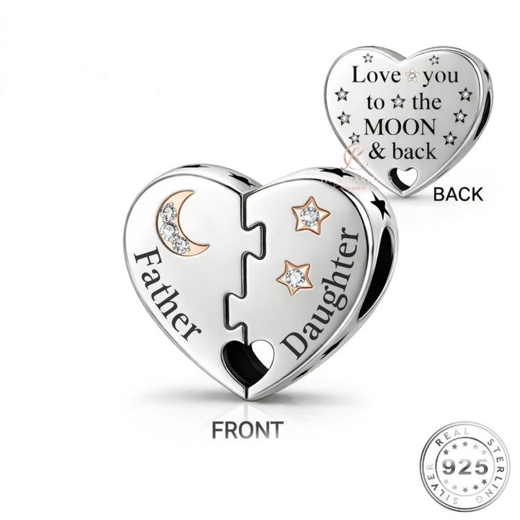 Pandora fitting Father & Daughter Heart Charm 925 Sterling Silver - Love You To The Moon Dad