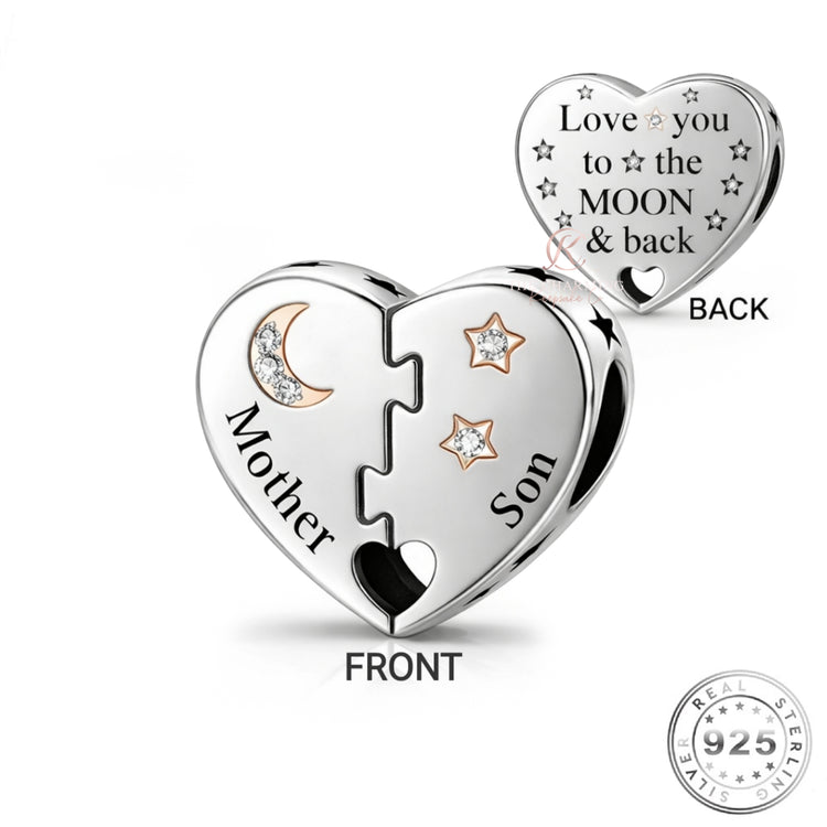 pandora fitting Mother & Son Heart Charm 925 Sterling Silver - Love You To The Moon Mum