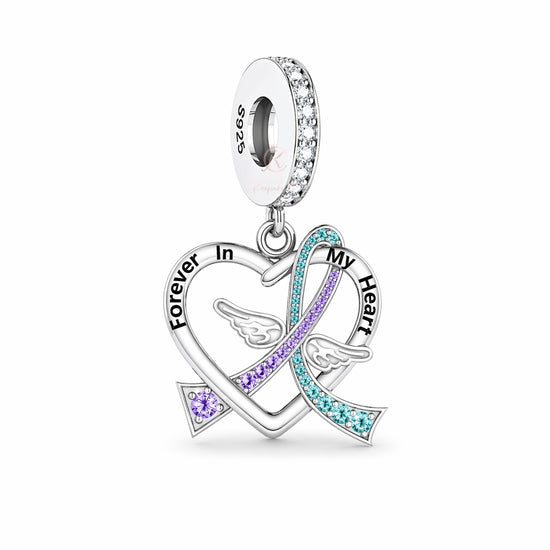 Pandora fitting Mental Health / Suicide Awareness Ribbon Angel Wings Charm 925 Sterling Silver