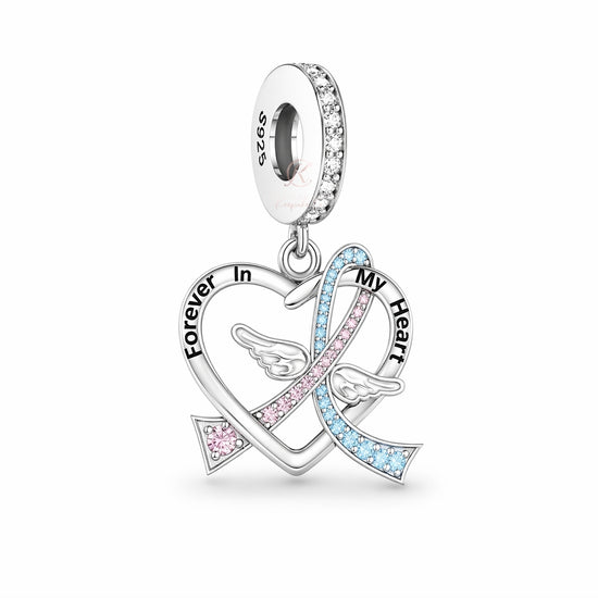 Pandora fitting Baby Loss Awareness Ribbon Angel Wings Charm 925 Sterling Silver