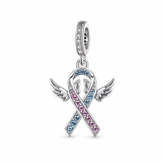 Pandora fitting Baby / Infant Loss Awareness Ribbon Charm 925 Sterling Silver - Miscarriage 