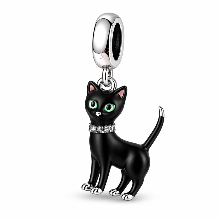 pandora fitting Black Cat Dangle Charm 925 Sterling Silver