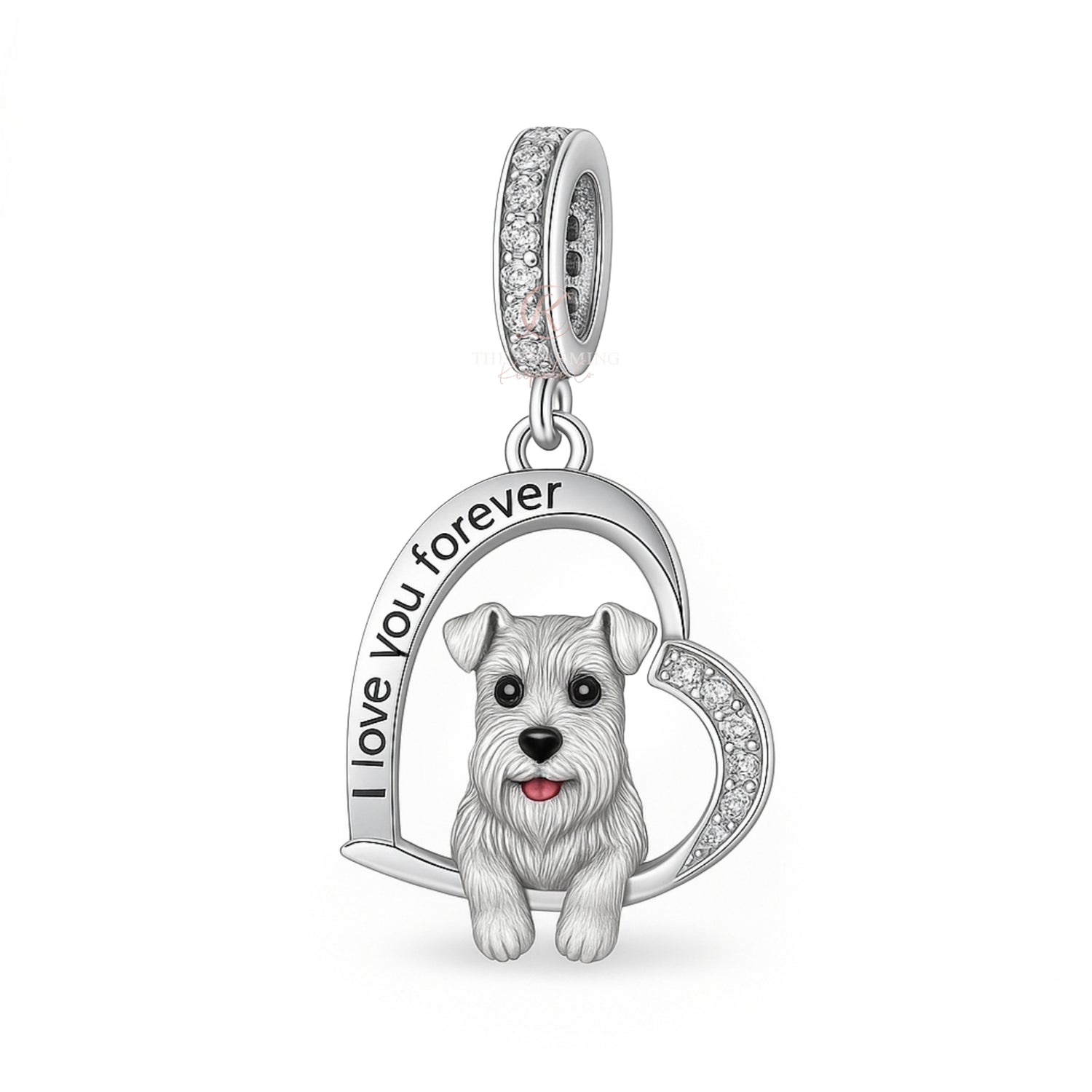 Pandora fitting Schnauzer Dog Charm 925 Sterling Silver - Love You Forever
