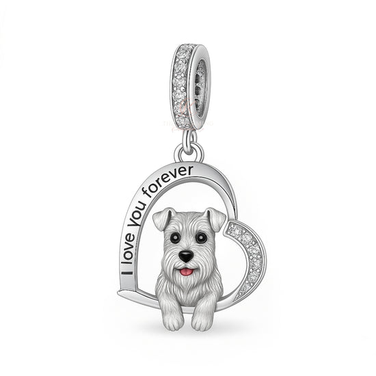 Pandora fitting Schnauzer Dog Charm 925 Sterling Silver - Love You Forever