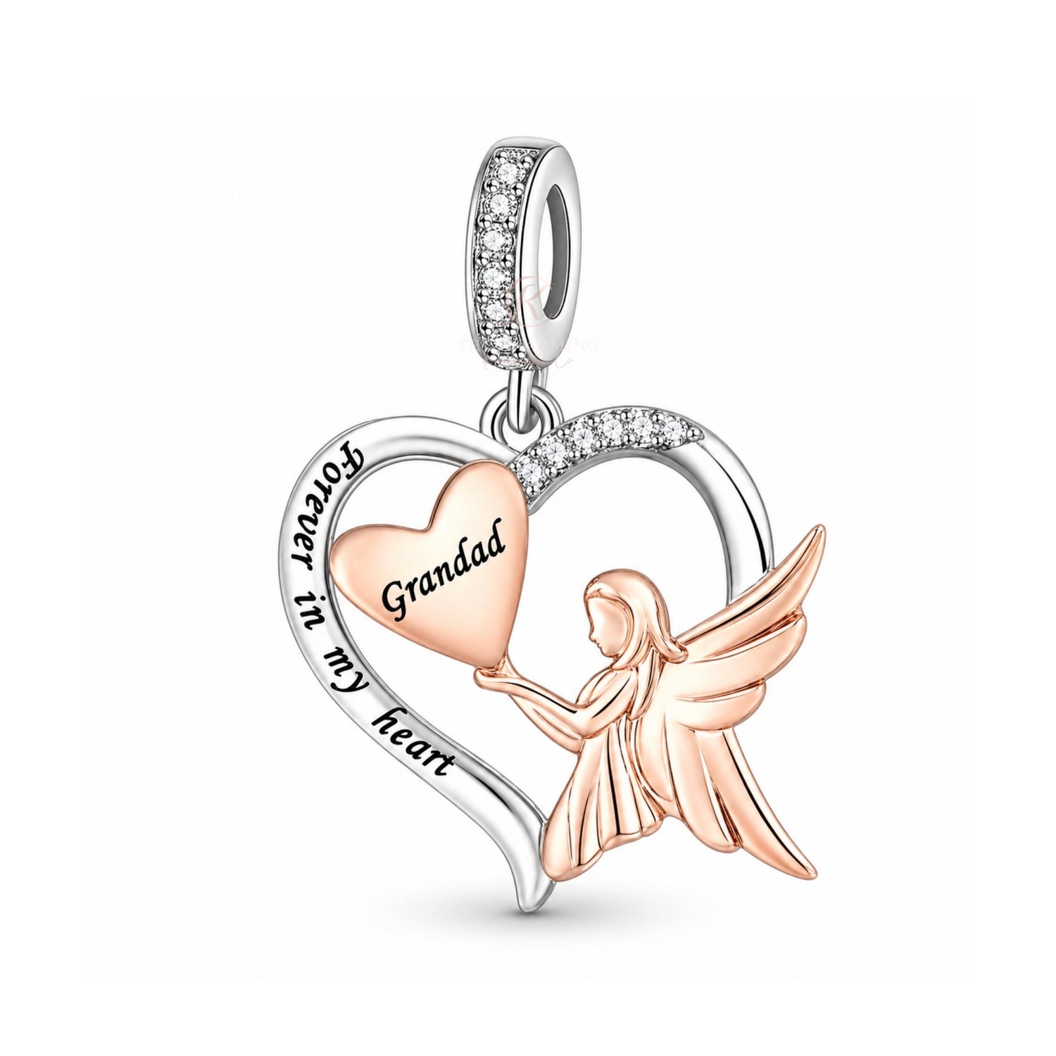 Pandora fitting Grandad Guardian Angel Charm 925 Sterling Silver Rose Gold
