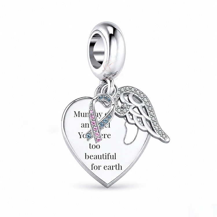 Pandora fitting baby loss / miscarriage Mummy Of An Angel Angel Wings Charm 925 Sterling Silver