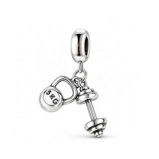 Exercise Dumbbell Weights Gym Charm 925 Sterling Silver fits Pandora 