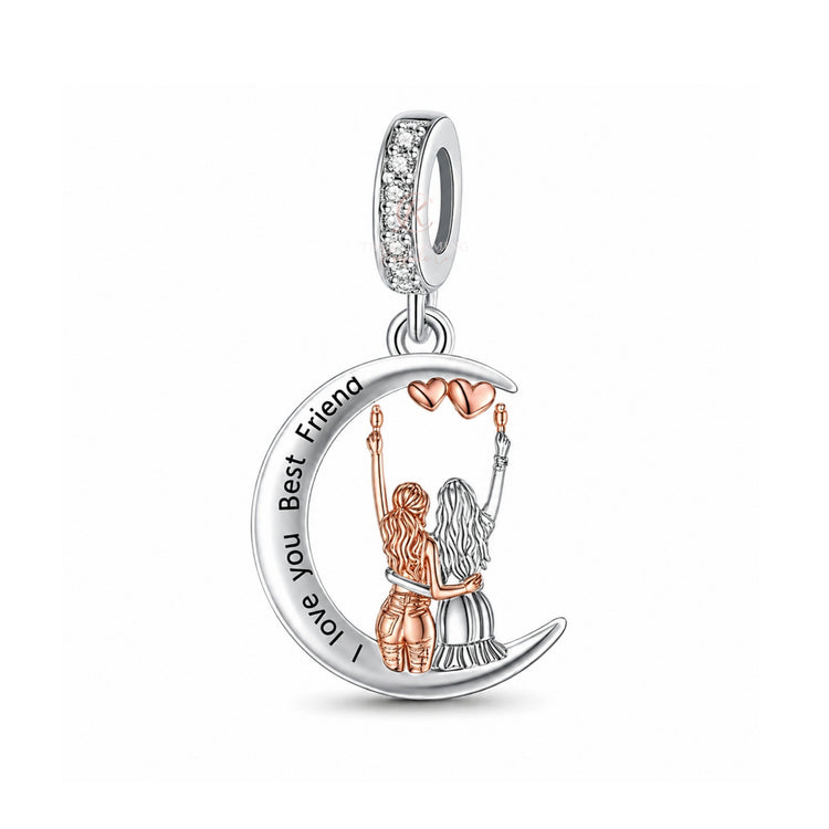 Best Friend Moon Charm 925 Sterling Silver and Rose Gold fits pandora