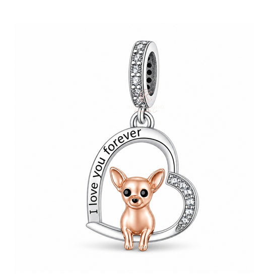 Chihuahua Dog Charm 925 Sterling Silver & Rose Gold  fits Pandora