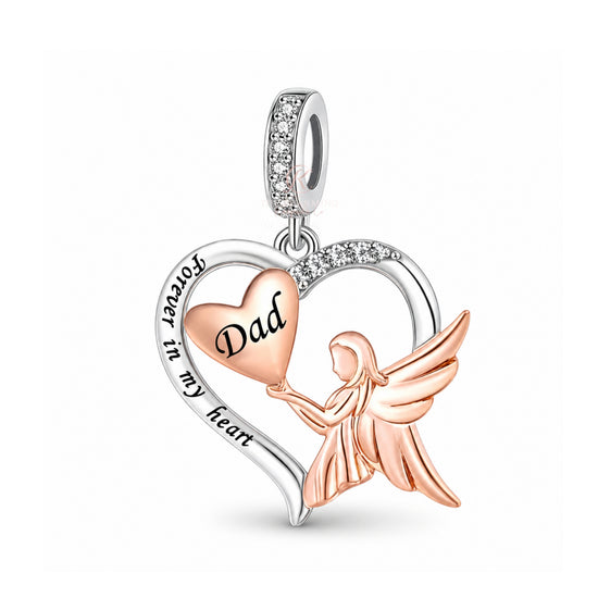 Pandora fitting Dad Guardian Angel Charm 925 Sterling Silver & Rose Gold Memorial