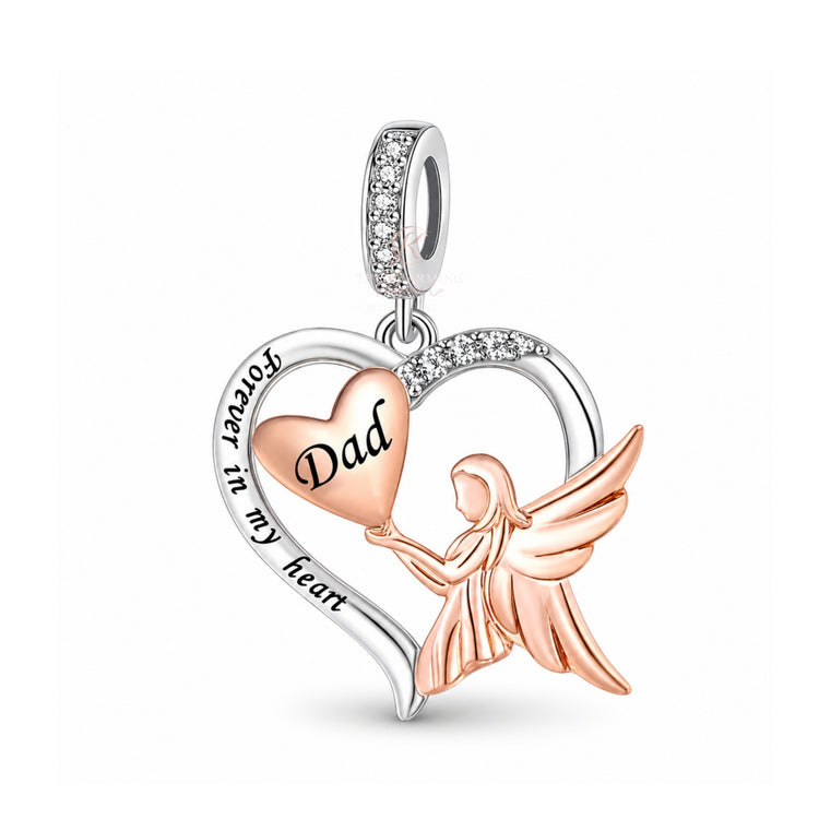 Pandora fitting Dad Guardian Angel Charm 925 Sterling Silver & Rose Gold Memorial