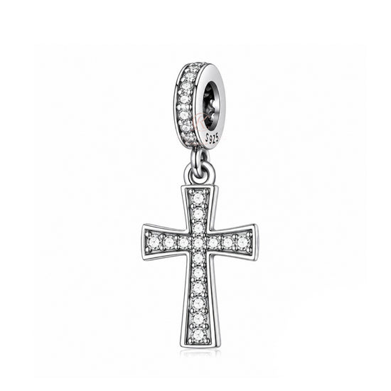 Pandora fitting Cross Dangle Charm 925 Sterling Silver & Crystal