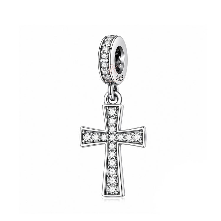 Pandora fitting Cross Dangle Charm 925 Sterling Silver & Crystal
