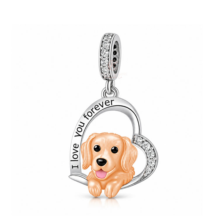 Pandora fitting Golden Retriever Dog Charm 925 Sterling Silver & Rose Gold