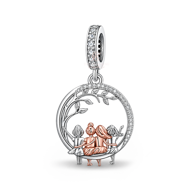 Pandora fitting Four Sisters / Best Friends Charm 925 Sterling Silver & Rose Gold