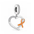 Orange Ribbon Charm 925 Sterling Silver - Racism Awareness OR Leukemia / Cancer fits Pandora