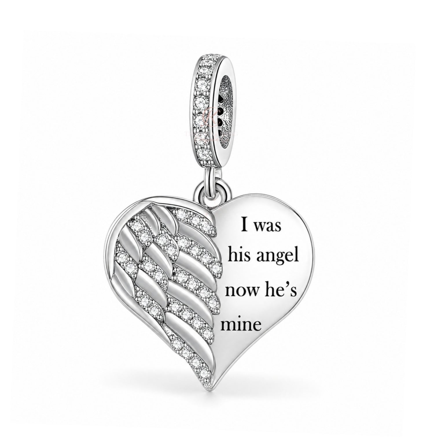 Angel Wing Heart Charm 925 Sterling Silver - Son / Husband fits Pandora bracelets - Memorial